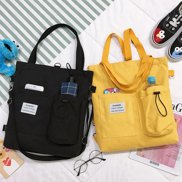 Harajuku Canvas Bags Students Handbag With Pockets Preppy Buckpack Shoulder Bag