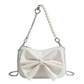 Black White PU Bow Handbags Autumn Winter Ladies Underarm Tote Bags Fashion Simple Pearl Chain Shoulder Bag Small Purse