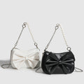 Black White PU Bow Handbags Autumn Winter Ladies Underarm Tote Bags Fashion Simple Pearl Chain Shoulder Bag Small Purse