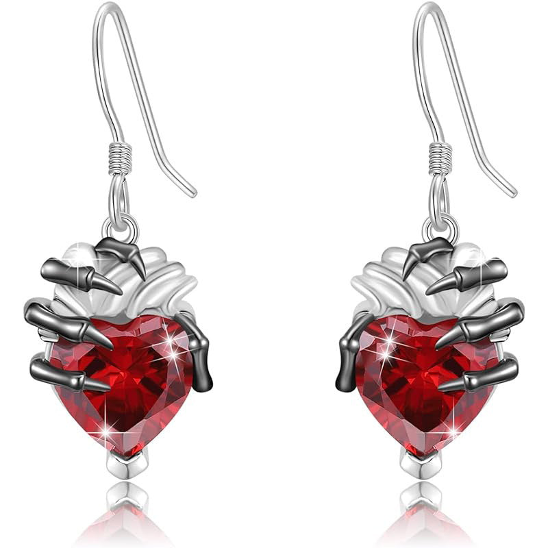 Halloween Fashion Heart-shaped Skull Hand Earrings
