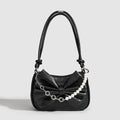 Black White PU Bow Handbags Autumn Winter Ladies Underarm Tote Bags Fashion Simple Pearl Chain Shoulder Bag Small Purse