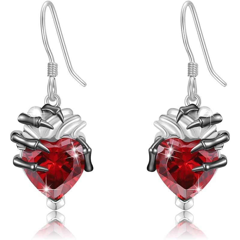 Halloween Fashion Heart-shaped Skull Hand Earrings
